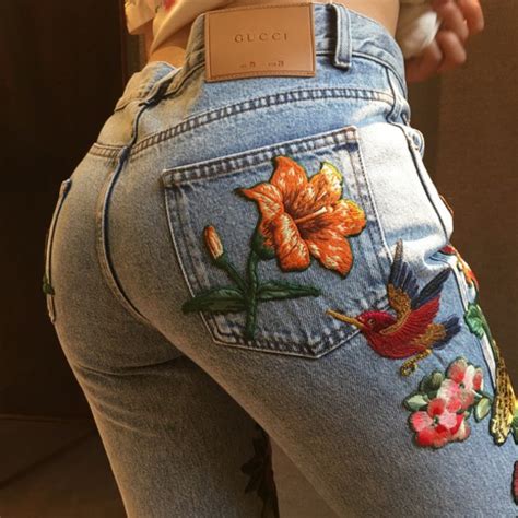 gucci embroidered jeans women& 39|gucci high waisted pants.